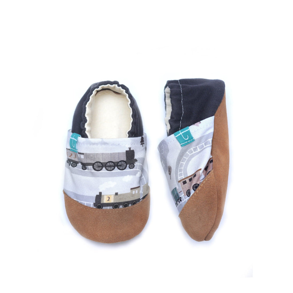Train Grey Brown Child Slippers