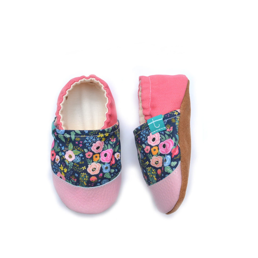 Roses on Navy Child Slippers