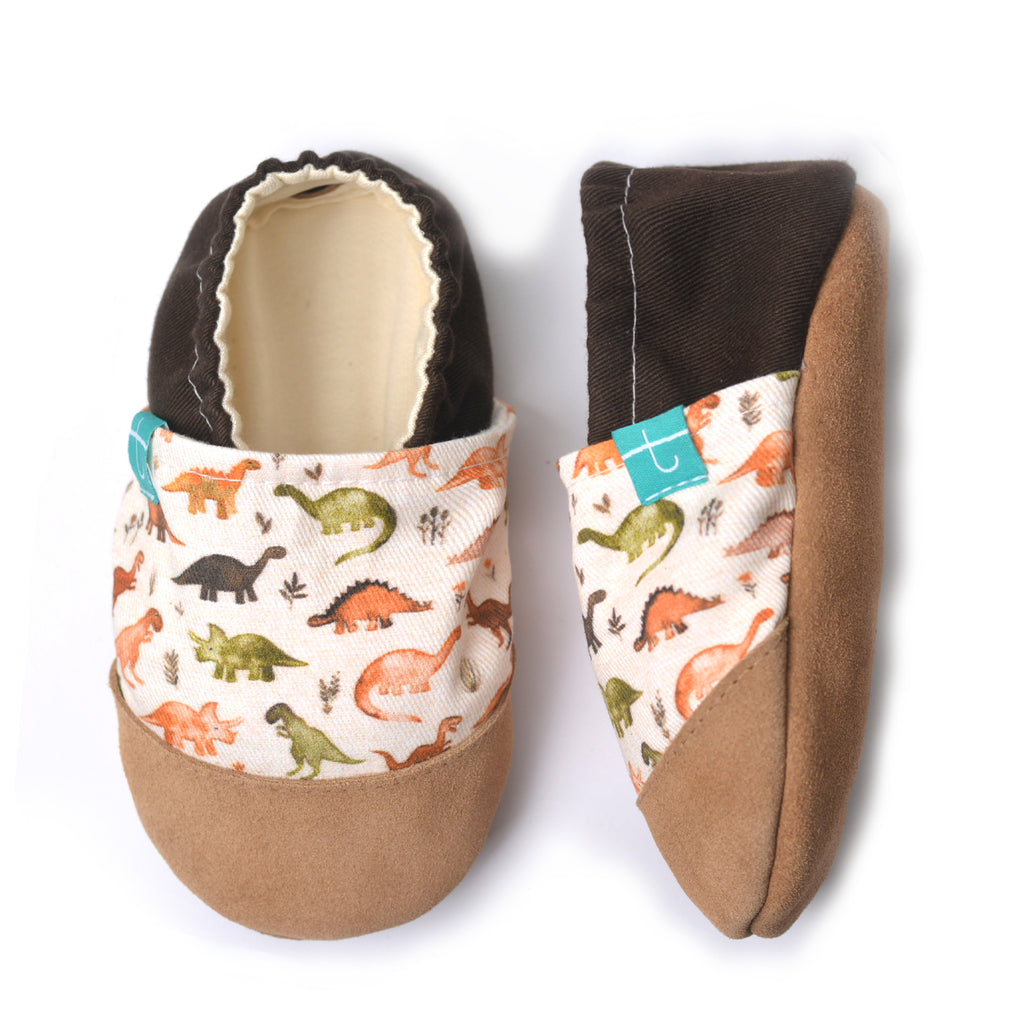 Pantoufles enfant dinosaure marron