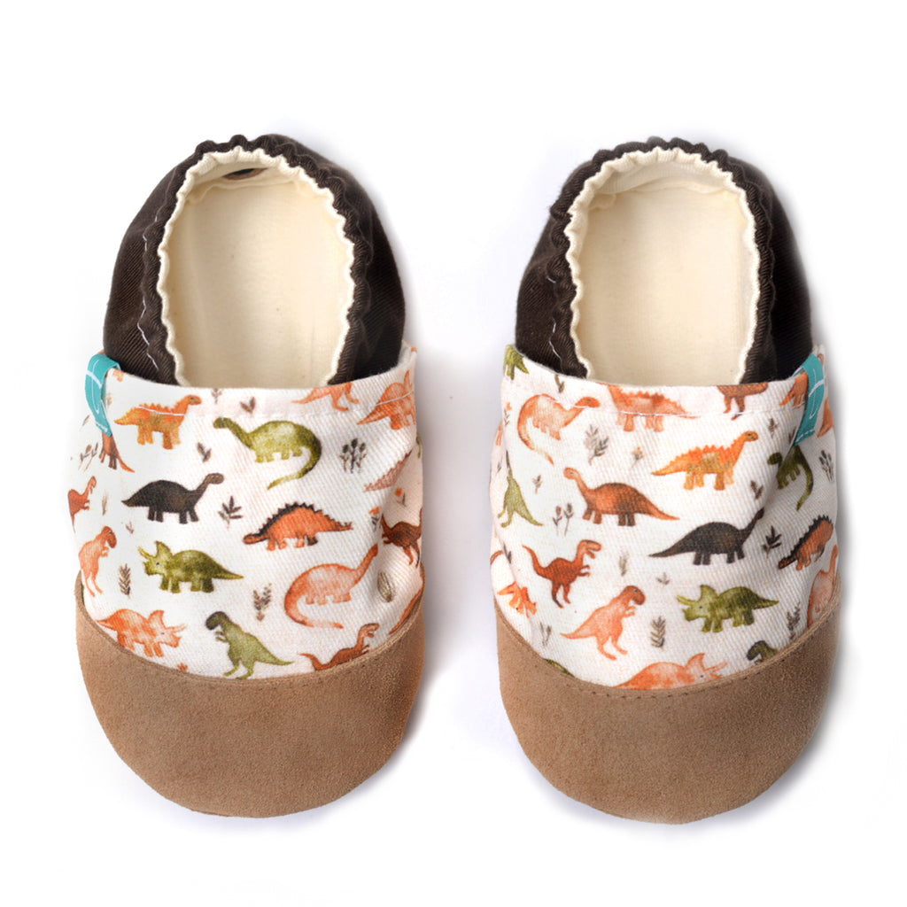 Pantoufles enfant dinosaure marron