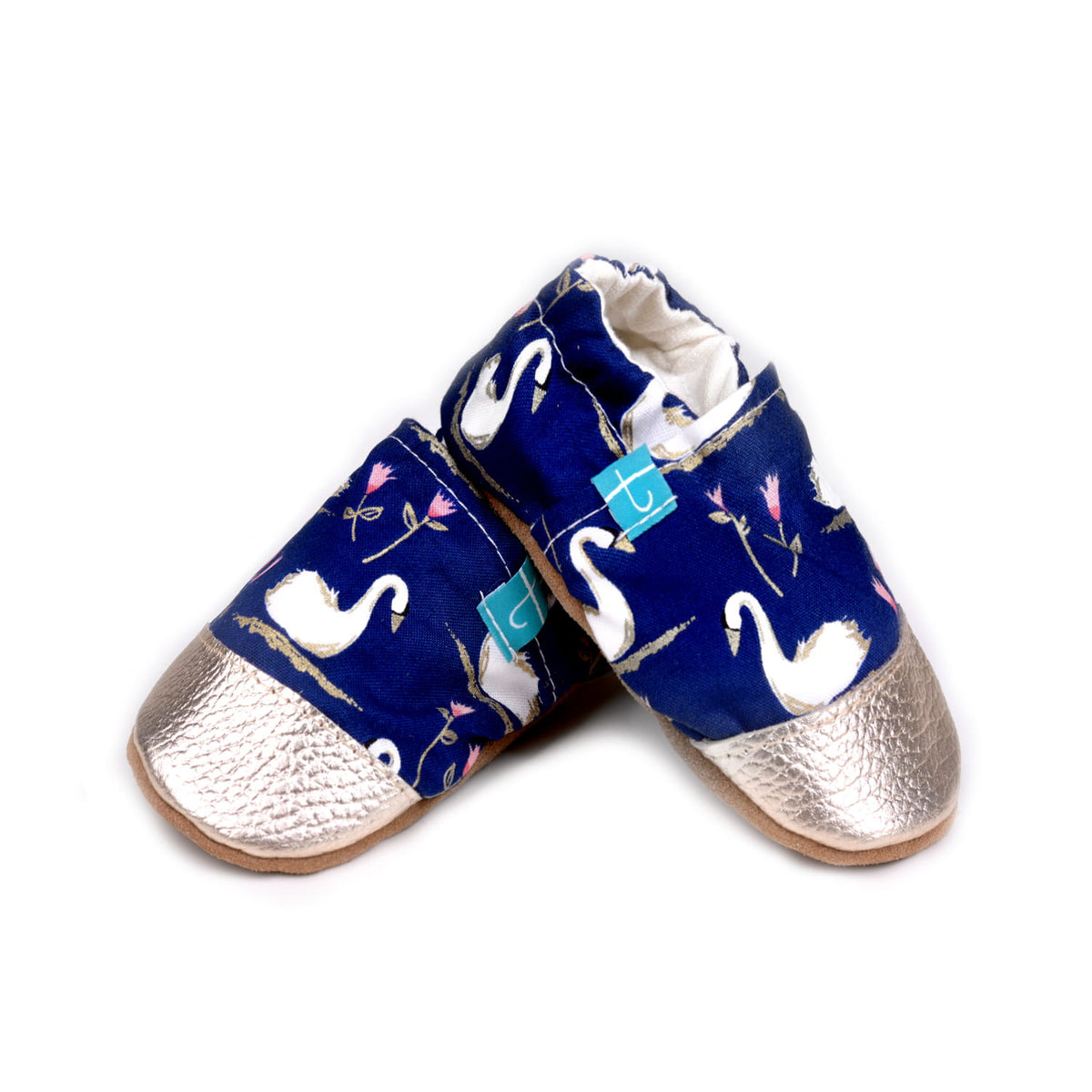 Navy Swans Child Slippers